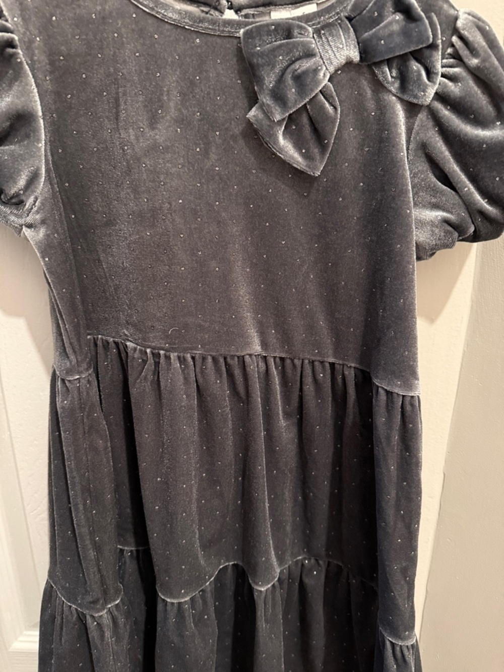 Janie and Jack Charcoal Velvet Bow Tiered Dress